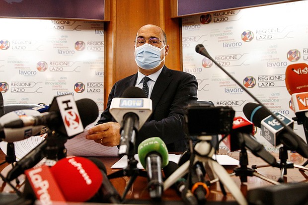 Nicola Zingaretti, president of Italy's Lazio region, addressed questions about the cyberattack at a press conference in Rome on August 2.
Mandatory Credit:	Cecilia Fabiano/LaPresse/AP