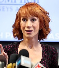 Kathy Griffin announces she has lung cancer. Griffin here speaks during a press conference at The Bloom Firm on June 2, 2017 in Woodland Hills, California.
Mandatory Credit:	Frederick M. Brown/Getty Images