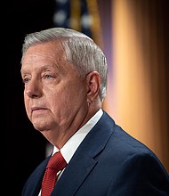 Sen. Lindsey Graham, R-S.C., conducts a news conference, April 14, 2021.
Mandatory Credit:	Caroline Brehman/CQ-Roll Call/Getty Images