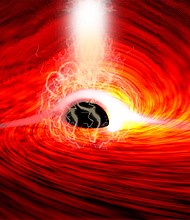 X-ray flares have been seen from the far side of a black hole for the first time, as depicted in this rendering.
Mandatory Credit:	Dan Wilkins