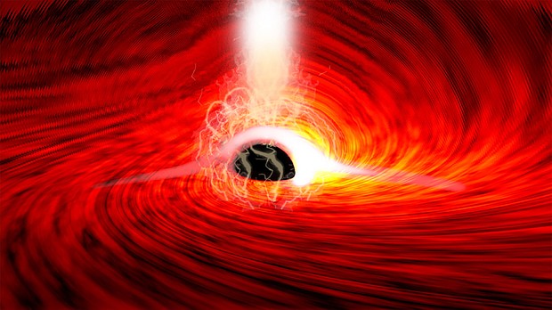 X-ray flares have been seen from the far side of a black hole for the first time, as depicted in this rendering.
Mandatory Credit:	Dan Wilkins