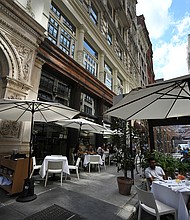 New York City will require proof of vaccination to enter all restaurants and fitness centers, Mayor Bill de Blasio announced Tuesday.
Mandatory Credit:	Anthony Behar/Sipa/AP