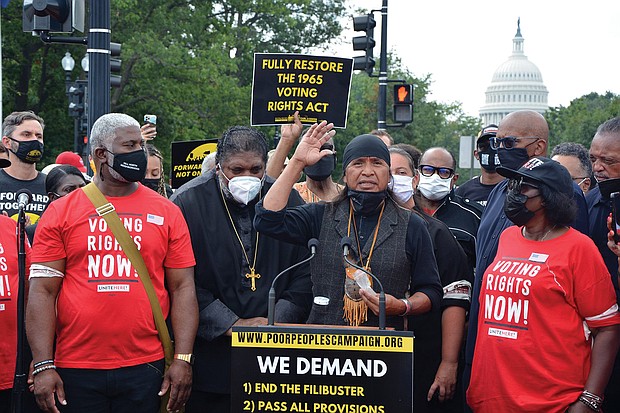Wendsler Nosie, an Apache activist, speaks Monday during the Poor People’s Campaign demonstration in Washington.