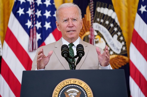 President Joe Biden speaks about the July jobs report during an event at the White House, Friday, August 6, in Washington.
Mandatory Credit:	Evan Vucci/AP