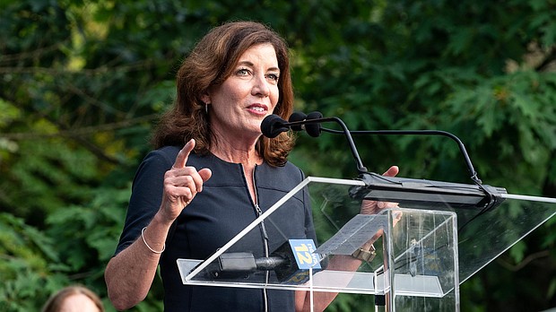 New York Lt. Gov. Kathy Hochul will become governor of New York after Andrew Cuomo announced on Aug. 10 that he will resign in two weeks following the state attorney general's investigation that found he sexually harassed multiple women.
Mandatory Credit:	Lev Radin/SIPAPRE/Sipa USA/AP