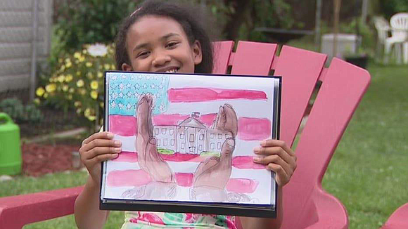 Gabrielle Faisal, 9, won first place in the White House Historical Association’s National Student Art Competition by telling the story …