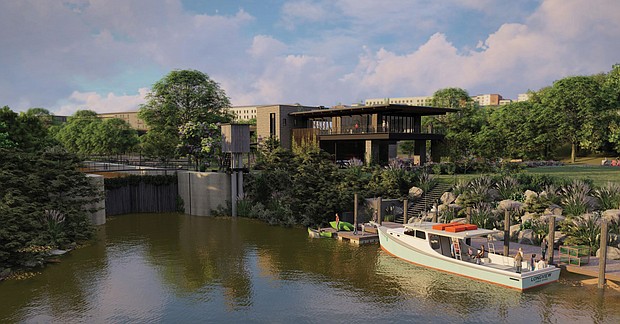 This rendering of the planned James River Center shows the river access to the environmental education center.