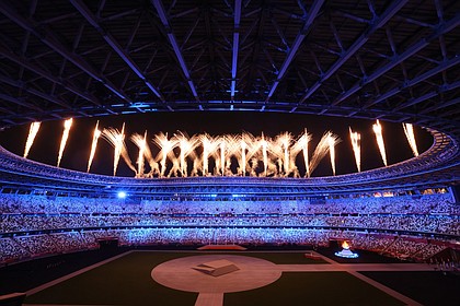 Tokyo, Japan, Sunday, August 8, 2021 - Tokyo 2020 Olympics Closing Ceremony at Olympic Stadium. (Robert Gauthier_Los Angeles Times)