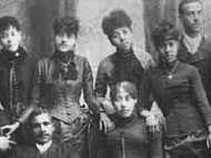 Lucretia Campbell, top row second from left, was part of the first class at Virginia Normal and Collegiate Institute in 1886. Others are, top row from left, James Shields, Susie Douglass, Fannie Walker, Carrie Bragg, Willie Davis, Jerry Lucas and Robert Green. Bottom row, from left, President John Mercer Langston, Professor James M. Colson and Mrs. Ida R. Harris.