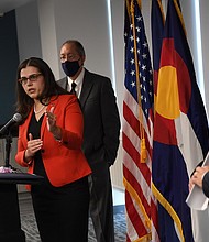 Colorado Secretary of State Jena Griswold speaks during a press conference about the Mesa County election breach investigation on August 12, in Denver, Colorado.
Mandatory Credit:	RJ Sangosti/The /Denver Post/Media News Group/Getty Images