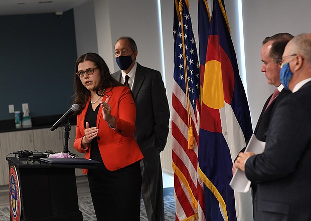 Colorado Secretary of State Jena Griswold speaks during a press conference about the Mesa County election breach investigation on August 12, in Denver, Colorado.
Mandatory Credit:	RJ Sangosti/The /Denver Post/Media News Group/Getty Images