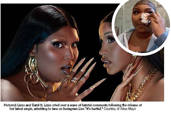 Lizzo and Cardi B. Lizzo cried over a wave of hateful comments following the release of her latest single, admitting to fans on Instagram Live "it's hurtful." Courtesy of Alexx Mayo
