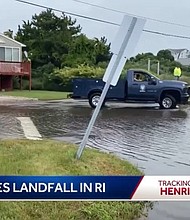 Homes and businesses were spared from the storm surge because the eye of the storm passed through during low tide.
Mandatory Credit:	WCVB