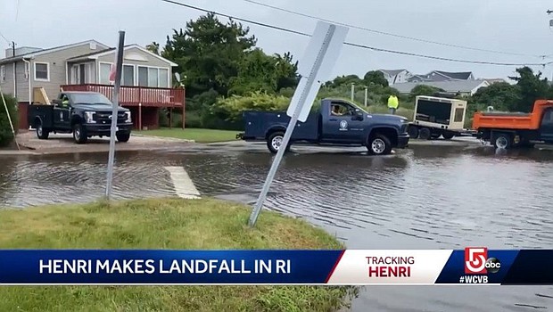 Homes and businesses were spared from the storm surge because the eye of the storm passed through during low tide.
Mandatory Credit:	WCVB