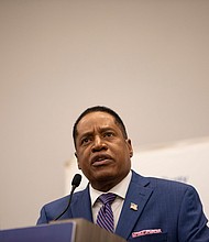 California Republican Larry Elder, seen here on August 9, in San Diego, California, has replaced his campaign manager in the recall race for governor.
Mandatory Credit:	Ana Ramirez/Shutterstock