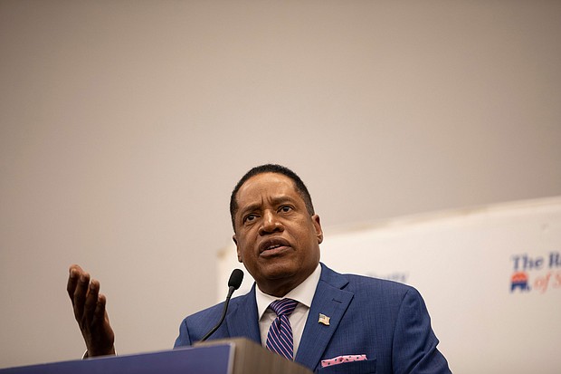 California Republican Larry Elder, seen here on August 9, in San Diego, California, has replaced his campaign manager in the recall race for governor.
Mandatory Credit:	Ana Ramirez/Shutterstock