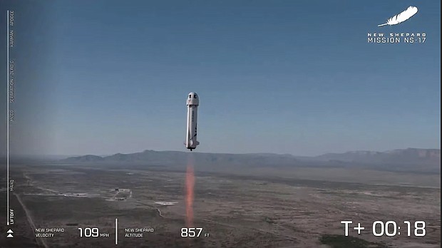 Blue Origin completed its first test flight with no passengers Thursday morning.
Mandatory Credit:	Blue Origin