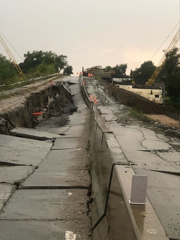 Nebraska 1 near Murray had to be closed after a section of the highway collapsed because of heavy rain.
Mandatory Credit:	Nebraska DOT via Lincoln Journal Star
