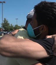 As an interpreter for US forces in Afghanistan, Mohammed Iqbal Selanee, left, worked alongside Josh Rodriguez when he was deployed to Kunar Province, helping countless US soldiers, and this embrace was years in the making.
Mandatory Credit:	CNN