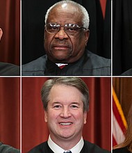 The Supreme Court allows Texas' six-week abortion ban to go into effect despite the fact that it violates Roe v. Wade, and pictured top row, Chief Justice John Roberts, Associate Justices Clarence Thomas and Samuel Alito, bottom row, Associate Justices Neil Gorsuch, Brett Kavanaugh and Amy Coney Barrett.
Mandatory Credit:	Getty