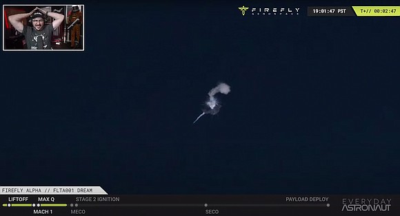A 100-foot-tall rocket burst into flames mid-air after launching from California Thursday evening, dashing the hopes of a Texas-based startup …