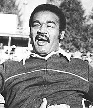 Coach Hayes celebrates 1977 CIAA title at Bowman-Gray Stadium.