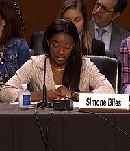 In an emotional statement, Simone Biles blames "an entire system that enabled and perpetuated" sex abuse.
Mandatory Credit:	POOL