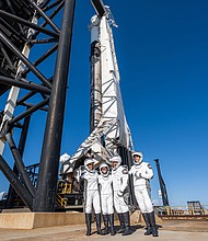 The Inspiration4 crew before boarding the Crew Dragon capsule on September 15, at the Kennedy Space Center in Cape Canaveral, Florida.
Mandatory Credit:	John Kraus/Inspiration4