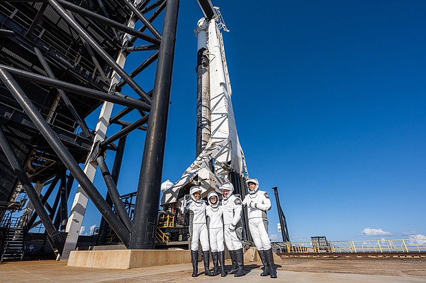 The Inspiration4 crew before boarding the Crew Dragon capsule on September 15, at the Kennedy Space Center in Cape Canaveral, Florida.
Mandatory Credit:	John Kraus/Inspiration4