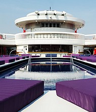Without kids splashing about, the ship's pool area aims for well-being and tranquility.
Mandatory Credit:	Channon Hodge/CNN