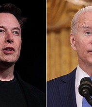 Elon Musk mocked President Joe Biden after Saturday's successful splashdown of SpaceX's Inspiration4 flight carried four tourists on a three-day orbital mission.
Mandatory Credit:	AP/Getty Images