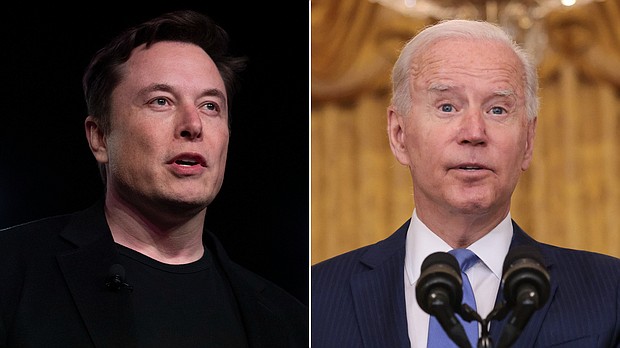 Elon Musk mocked President Joe Biden after Saturday's successful splashdown of SpaceX's Inspiration4 flight carried four tourists on a three-day orbital mission.
Mandatory Credit:	AP/Getty Images