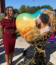 The 11 hearts decorated and designed by artists for Parade of Hearts will be on display in
Hyde Park, Back of the Yards, Chatham, Douglas, Grand Boulevard, Greater Grand Crossing,
Kenwood, Oakland, South Shore, Washington Park and Woodlawn. Photos by Tia Carol Jones