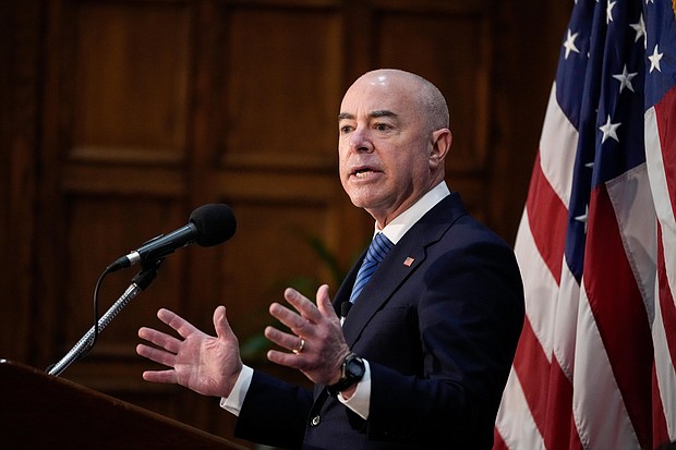 Homeland Security Secretary Alejandro Mayorkas on Sept. 21 said he was "horrified" by images that appear to show US Border Patrol agents on horseback confronting Haitian refugees at the US border.
Mandatory Credit:	Drew Angerer/Getty Images