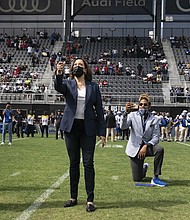 Vice President Kamala Harris, a 1986 graduate of Howard University, opens the Howard-Hampton game with a coin toss, won by her alma mater.