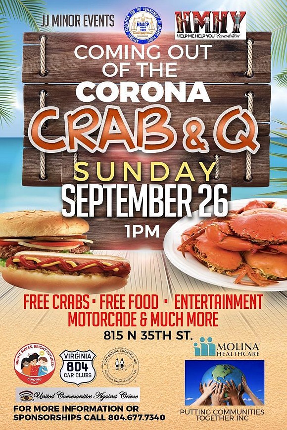 Free crabs and barbeque will be served Sunday, Sept. 26, at “Coming Out of the Corona Crab & Q,” an ...