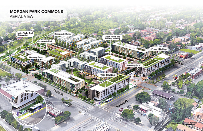 A rendering of Morgan Park Commons, proposed housing located at 115th and Halsted. This affordable housing is just one part of a vision to redevelop West Pullman and Roseland. Image provided by Abraham Lacy