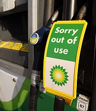 A sign reads 'Sorry out of use' on a diesel pump at a BP gas station in Brentwood, U.K., on September 23.