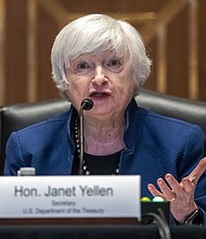 Treasury Secretary Janet Yellen, seen here at the US Capitol in Washington, on June 23, warned the government will likely run out of money by October 18.
Mandatory Credit:	Shawn Thew/Pool/Xinhua/eyevine/Redux