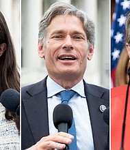 From left to right, Democratic Reps. Haley Stevens of Michigan, Tom Malinowski of New Jersey and Carolyn Bourdeaux of Georgia.
Mandatory Credit:	Sipa USA