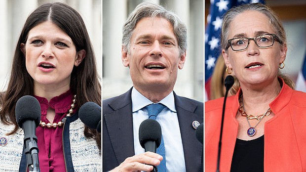 From left to right, Democratic Reps. Haley Stevens of Michigan, Tom Malinowski of New Jersey and Carolyn Bourdeaux of Georgia.
Mandatory Credit: Sipa USA
