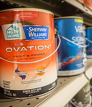 Cans of Sherwin-Williams brand paint are seen in a hardware store in New York on Monday, March 21, 2016.
Mandatory Credit:	Richard B. Levine/Zuma Press