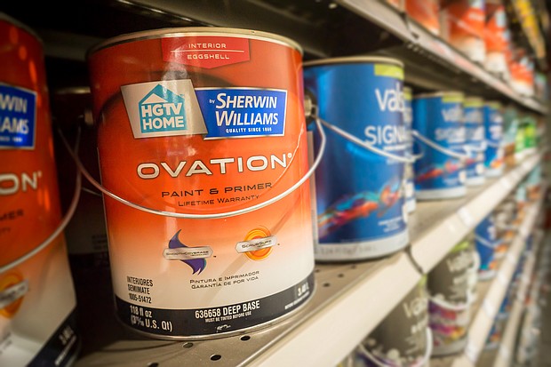 Cans of Sherwin-Williams brand paint are seen in a hardware store in New York on Monday, March 21, 2016.
Mandatory Credit:	Richard B. Levine/Zuma Press