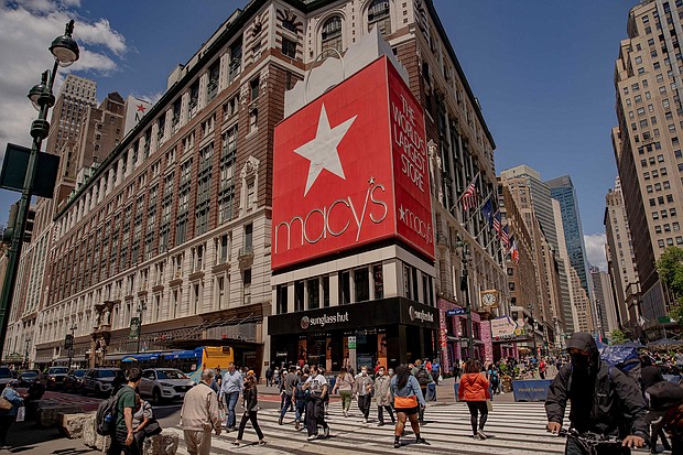 Macy's sues to block an Amazon ad on the billboard next to its flagship store on 34th Street in Manhattan.
Mandatory Credit: Amir Hamja/Bloomberg/Getty Images