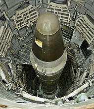 The US has 3,750 nuclear warheads in its stockpile and 2,000 are waiting to be dismantled, according to a release from the State Department, which emphasized the importance of transparency. A deactivated Titan II  nuclear ICMB is seen in a silo at the Titan Missile Museum on May 12, 2015 in Green Valley, Arizona.
Mandatory Credit:	BRENDAN SMIALOWSKI/AFP via Getty Images