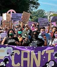 Protesters gather during the Women's March's "Rally For Abortion Justice" in Washington, DC, earlier this month.
Mandatory Credit:	Star Max/AP