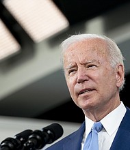 An Afghan interpreter who helped rescue then-Sen. Joe Biden after his helicopter was forced to land in a snowstorm 13 years ago has left Afghanistan. Biden is shown here at the Eisenhower Executive Office Building in Washington, D.C., U.S., on Friday, Oct. 8, 2021.
Mandatory Credit:	Stefani Reynolds/Bloomberg/Getty Images