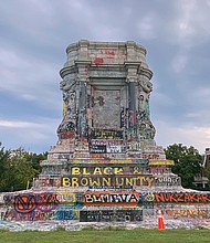 The pedestal remains where the Robert E. Lee statue stood.