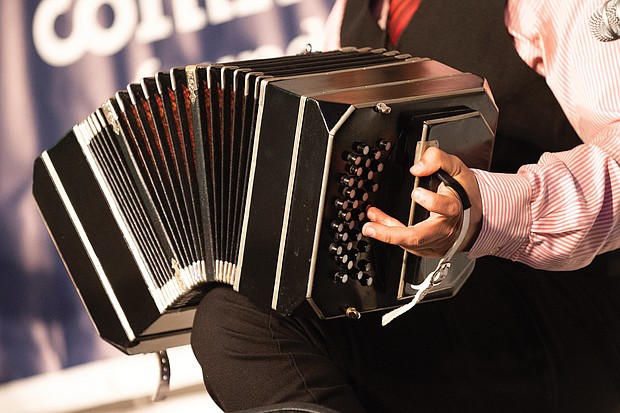 Rodolfo Zanetti plays the bandoneon, an instrument in the concertina family, with the Pedro Giraudo Tango Ensemble.