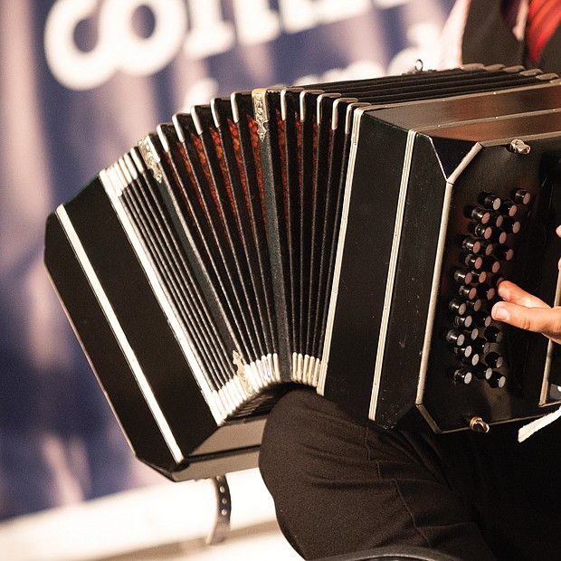Rodolfo Zanetti plays the bandoneon, an instrument of the accordion family, with the Pedro Giraudo Tango Ensemble.
